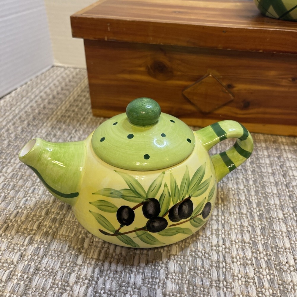 Olive Tea For One Set Teapot and Cup Stackable Kitchen Decor Ceramic - Picture 5 of 12
